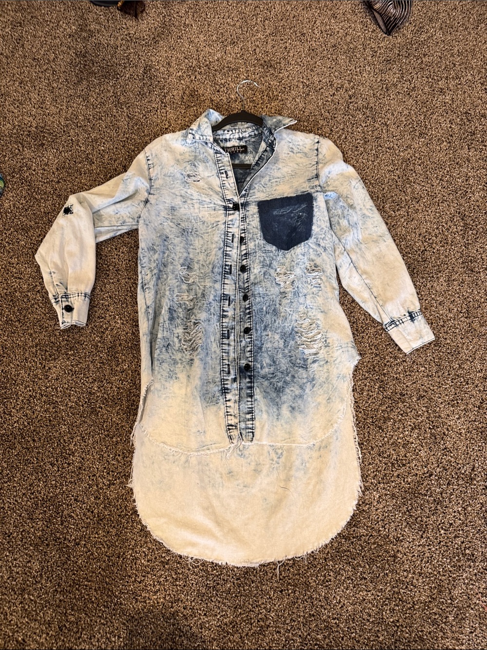 Washed Denim Shirt Dress with Contrast Pocket